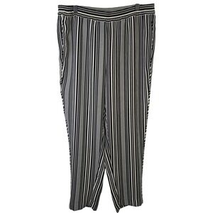 Chico's Society Stripe‎ Tapered Ankle Pants Black Natural Cream Size 2R US Large